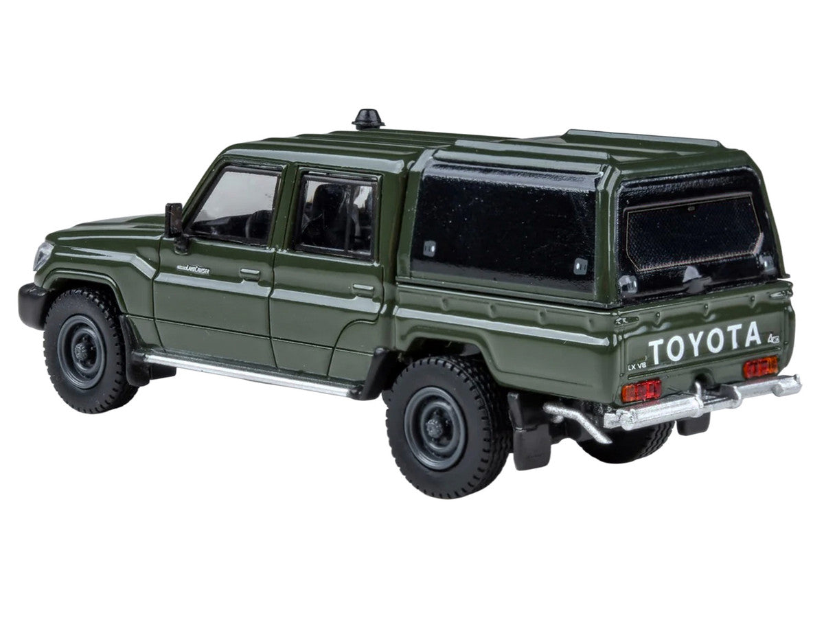 2014 Toyota Land Cruiser LC 79 with Camper Shell Military Green 1/64 Diecast Model Car by Paragon Models-2