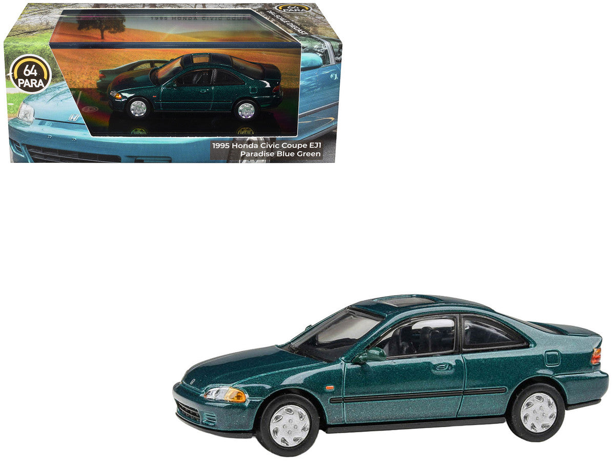 1995 Honda Civic Coupe EJ1 Paradise Blue Green Metallic with Sunroof 1/64 Diecast Model Car by Paragon Models Paragon
