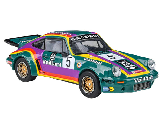 1975 Porsche 911 Carrera RSR 3.0 #5 "Kremer Racing - Vaillant" Green with Stripes 1/64 Diecast Model Car by Paragon Models Paragon