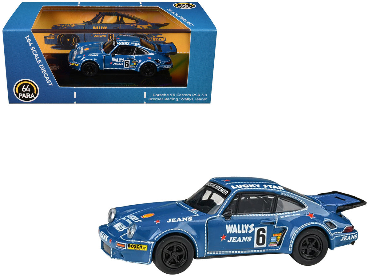 1975 Porsche 911 Carrera RSR 3.0 #6 "Kremer Racing - Wallys Jeans" Blue 1/64 Diecast Model Car by Paragon Models Paragon
