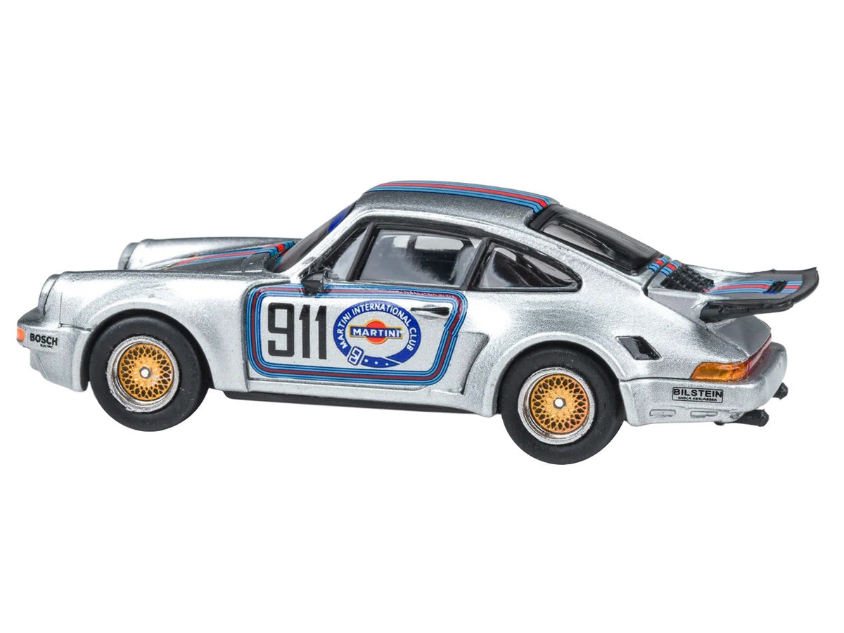 Porsche 911 Carrera RSR 3.0 "Martini Racing" Silver Metallic with Stripes 1/64 Diecast Model Car by Paragon Models Paragon