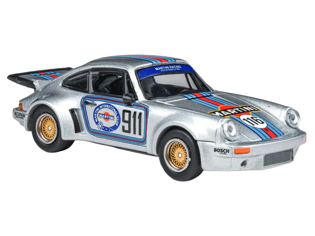 Porsche 911 Carrera RSR 3.0 "Martini Racing" Silver Metallic with Stripes 1/64 Diecast Model Car by Paragon Models Paragon