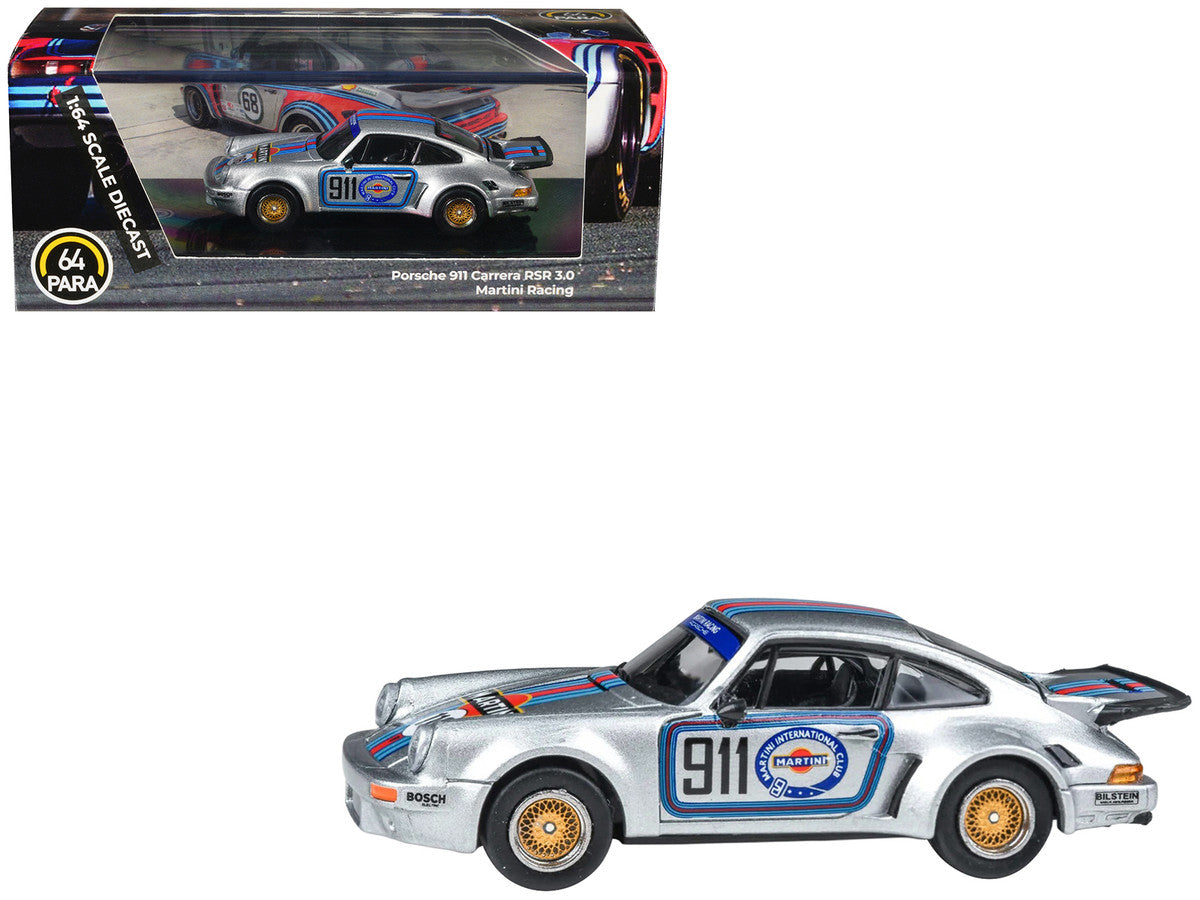 Porsche 911 Carrera RSR 3.0 "Martini Racing" Silver Metallic with Stripes 1/64 Diecast Model Car by Paragon Models Paragon