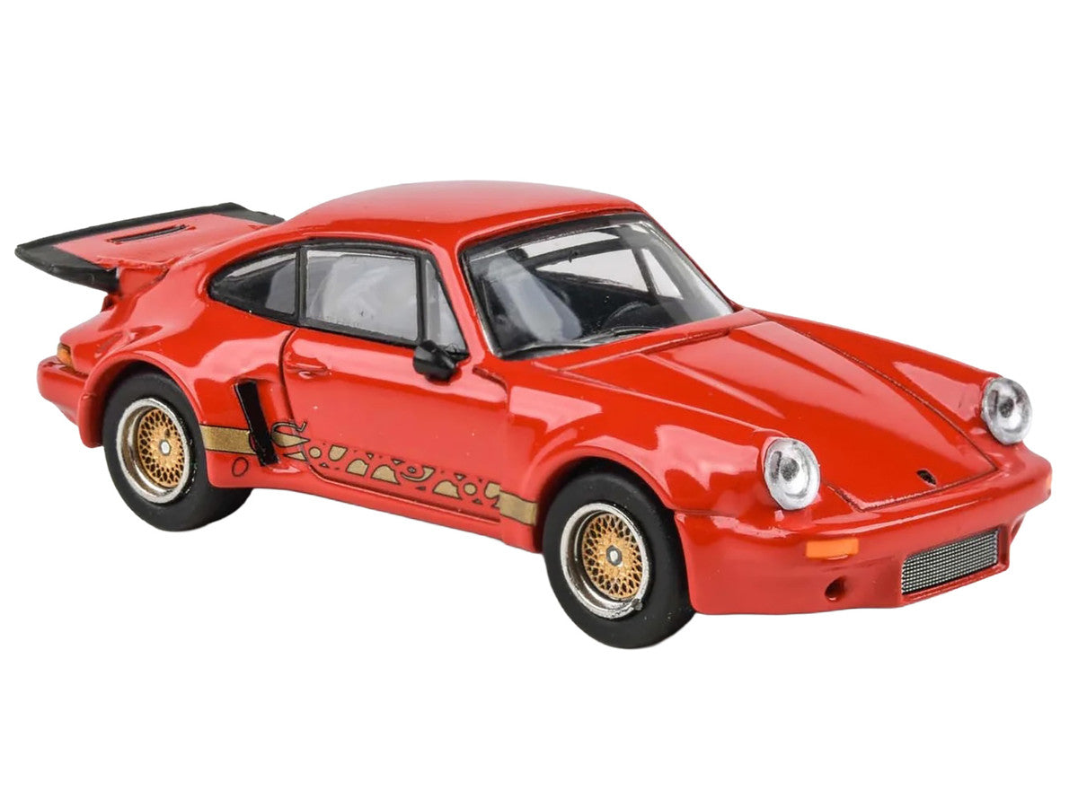 Porsche 911 Carrera RSR 3.0 Guards Red with Gold Stripes and Wheels 1/64 Diecast Model Car by Paragon Models Paragon