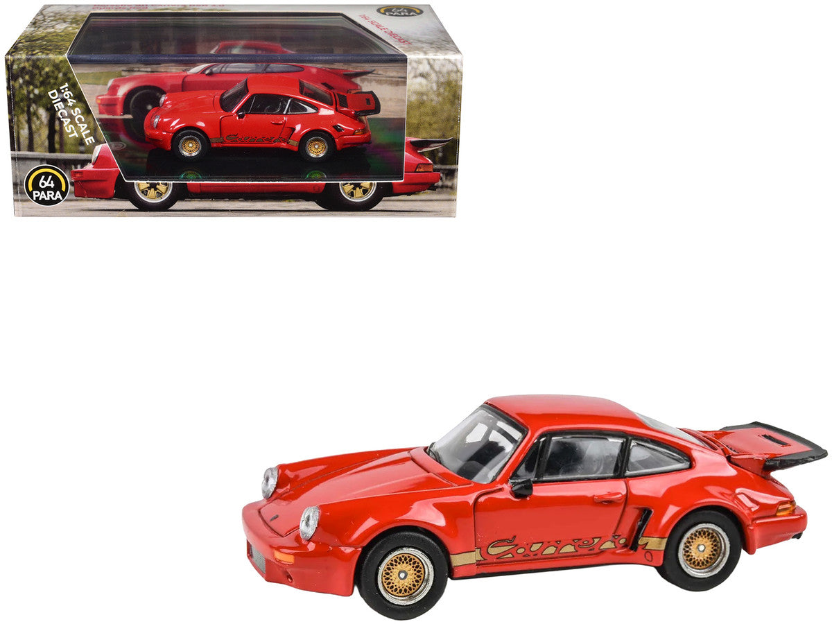 Porsche 911 Carrera RSR 3.0 Guards Red with Gold Stripes and Wheels 1/64 Diecast Model Car by Paragon Models Paragon