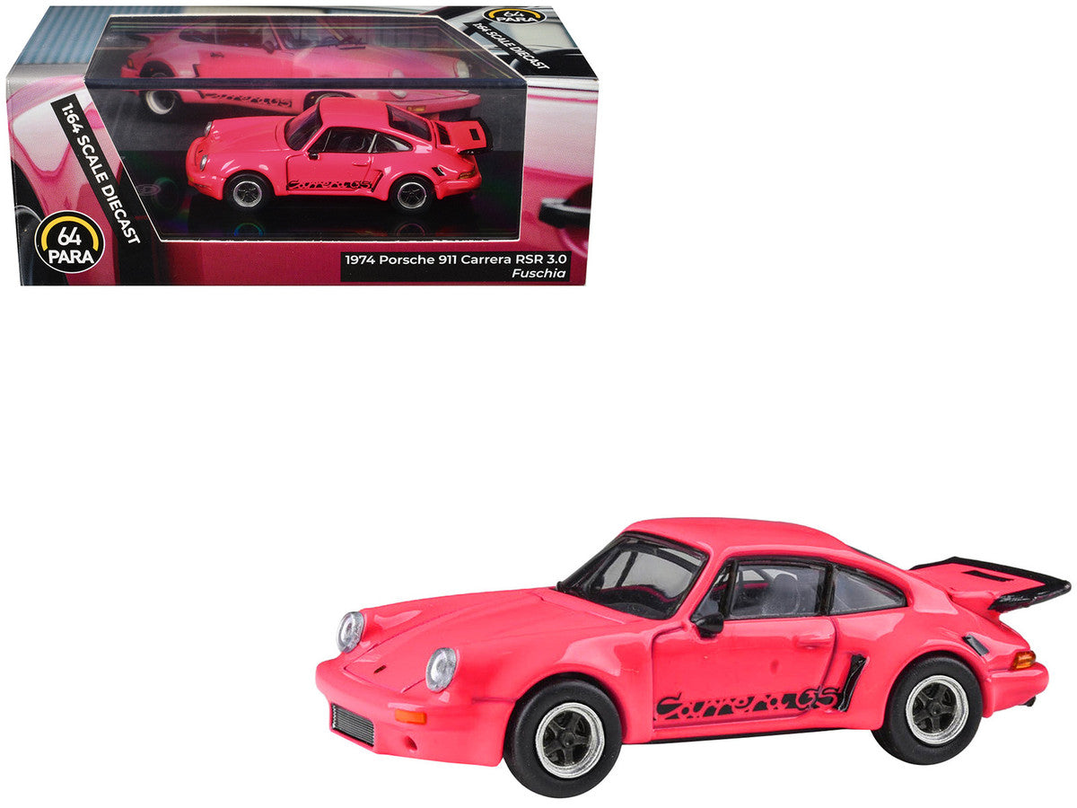 1974 Porsche 911 Carrera RSR 3.0 Fuchsia with Black Stripes 1/64 Diecast Model Car by Paragon Models Paragon
