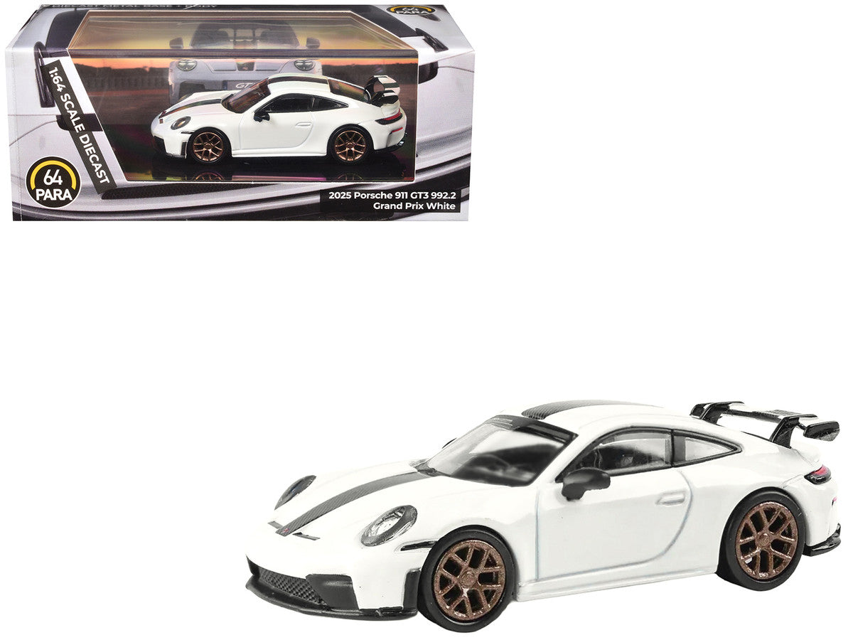 2025 Porsche 911 GT3 (992.2) Grand Prix White with Carbon Stripe 1/64 Diecast Model Car by Paragon Paragon