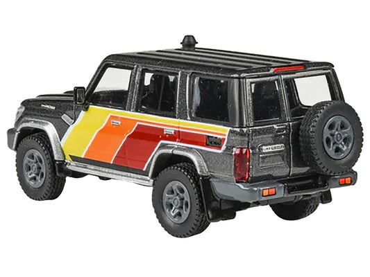 2014 Toyota Land Cruiser LC76 "TRD Livery" Gray Metallic with Stripes 1/64 Diecast Model Car by Paragon Models-0