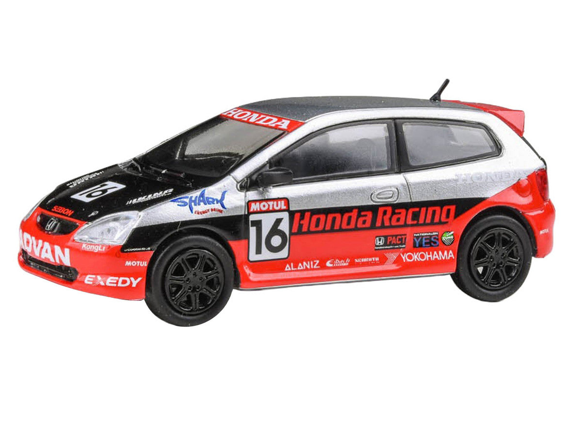 2005 Honda Civic #16 "SEMA RealTime Racing" Silver Metallic and Red with Black Graphics 1/64 Diecast Model Car by Paragon Models Paragon