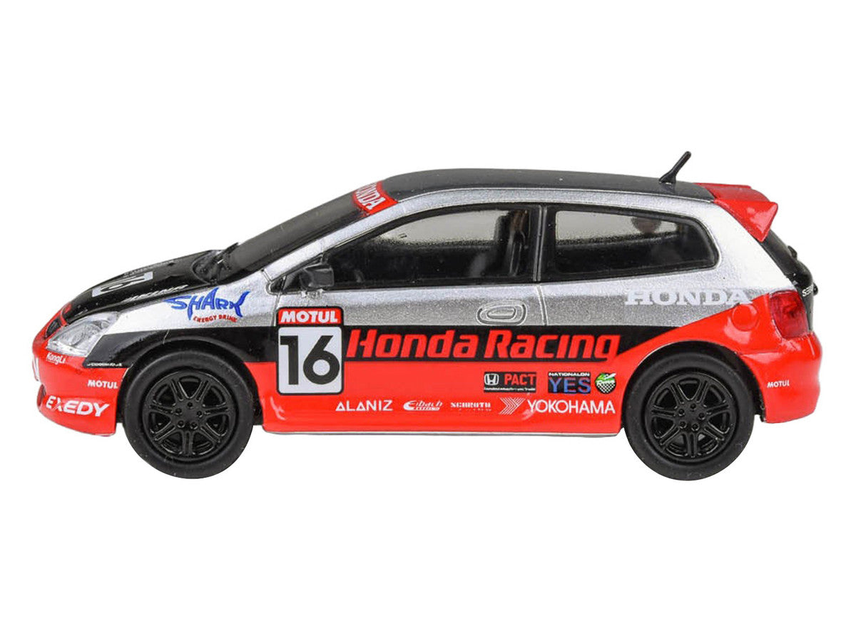 2005 Honda Civic #16 "SEMA RealTime Racing" Silver Metallic and Red with Black Graphics 1/64 Diecast Model Car by Paragon Models Paragon