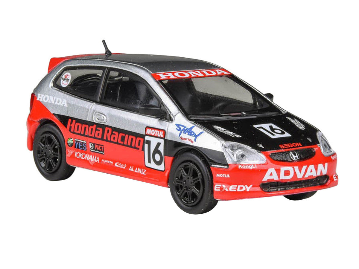 2005 Honda Civic #16 "SEMA RealTime Racing" Silver Metallic and Red with Black Graphics 1/64 Diecast Model Car by Paragon Models Paragon