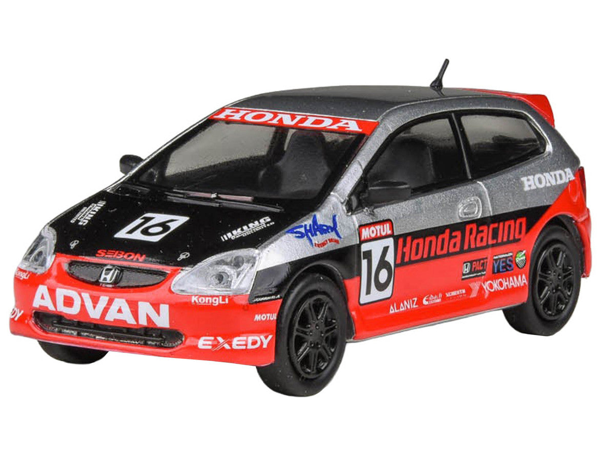 2005 Honda Civic #16 "SEMA RealTime Racing" Silver Metallic and Red with Black Graphics 1/64 Diecast Model Car by Paragon Models Paragon