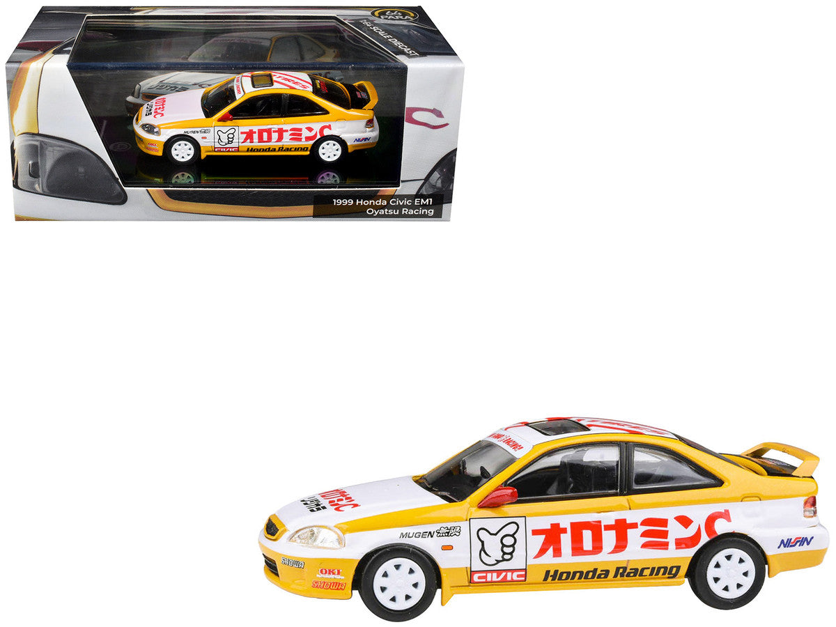 1999 Honda Civic EM1 RHD (Right Hand Drive) "Oyatsu Racing" White and Yellow with Graphics 1/64 Diecast Model Car by Paragon Models Paragon