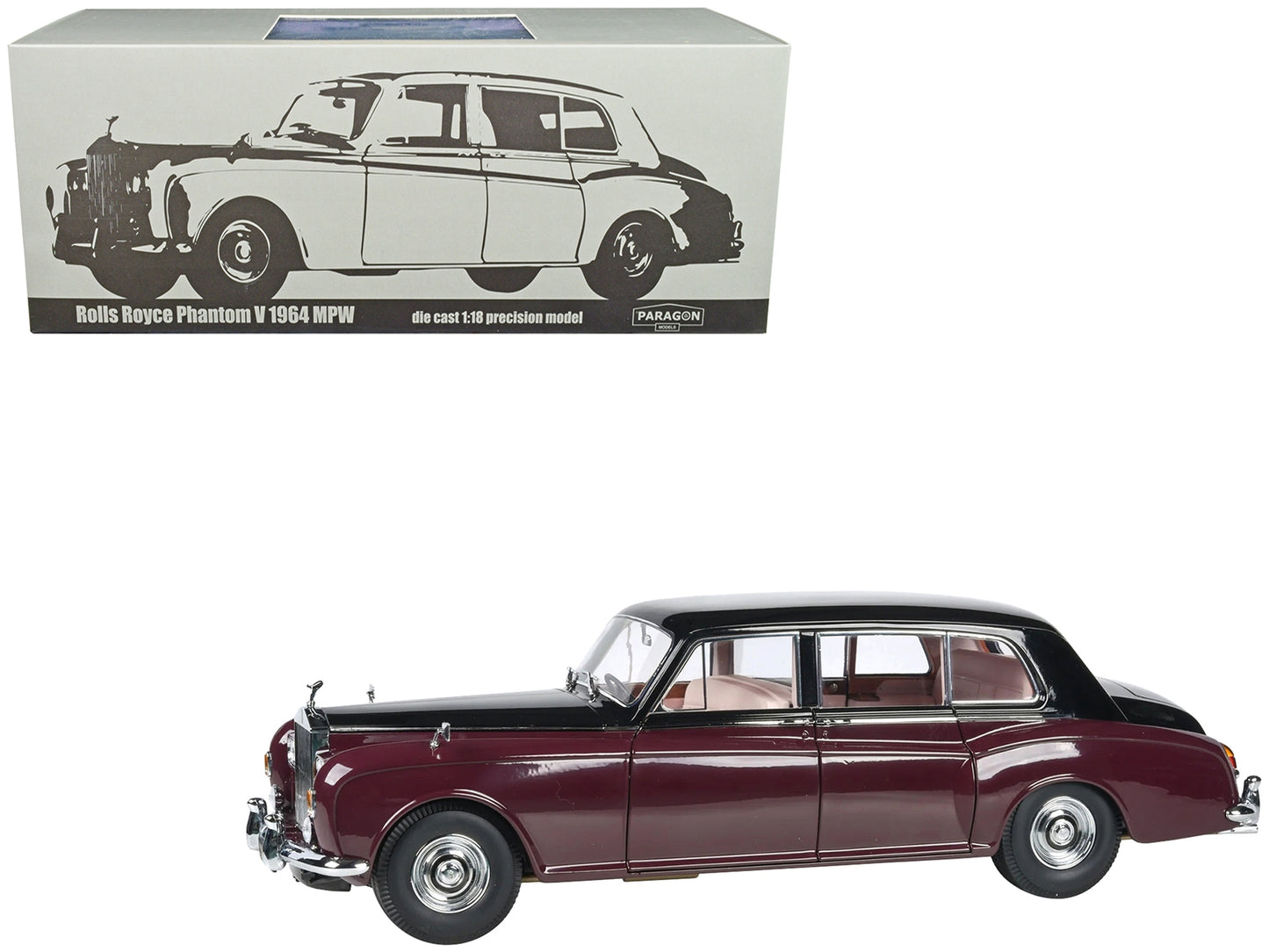 1964 Rolls Royce Phantom V Duotone Royal Garnet Red and Mason's Black 1/18 Diecast Model Car by Paragon Models