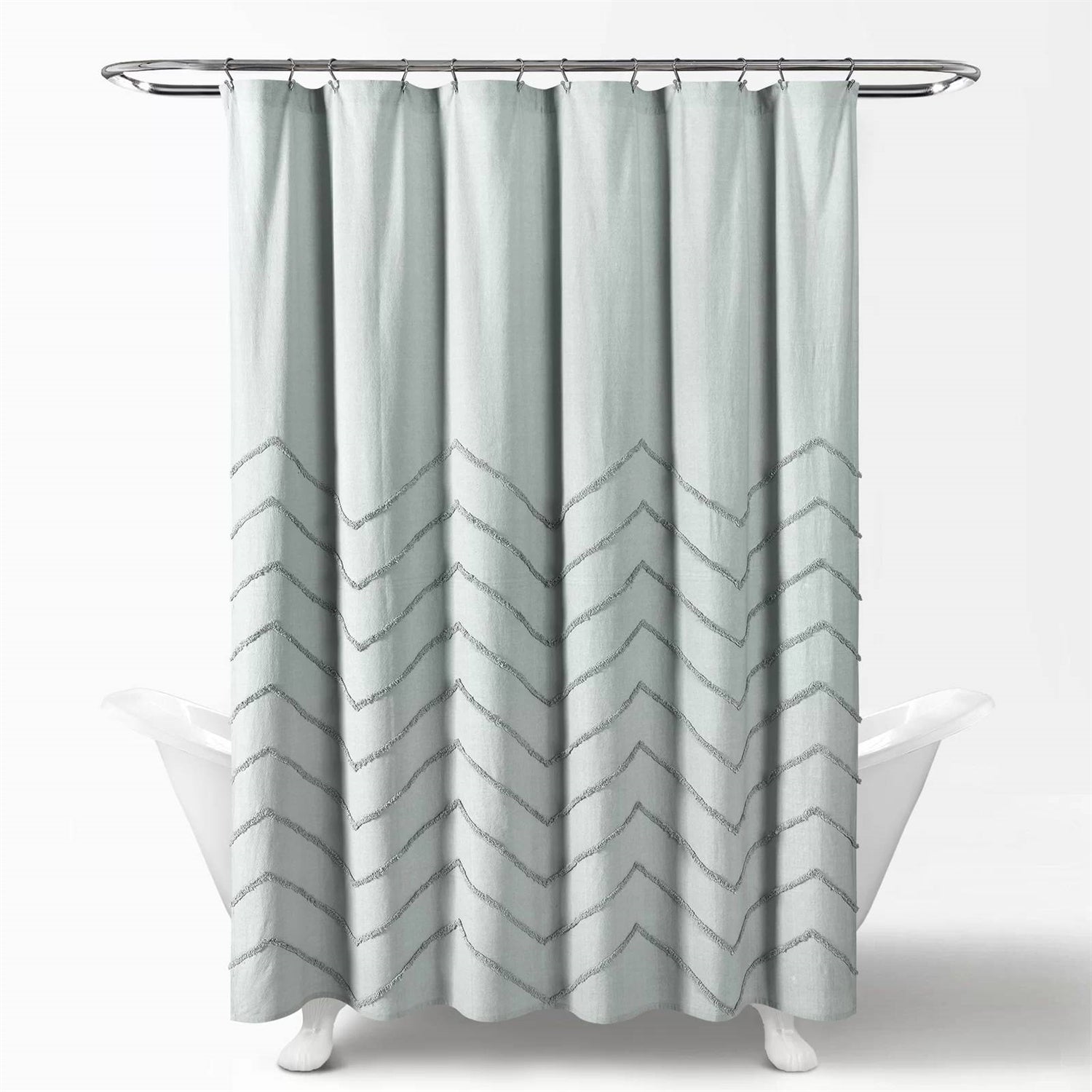 72-inch Pastel Blue Chenille Cotton Shower Curtain with Chevron Pattern FastFurnishings