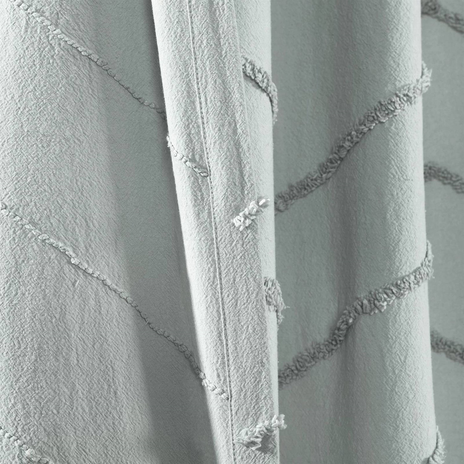 72-inch Pastel Blue Chenille Cotton Shower Curtain with Chevron Pattern FastFurnishings