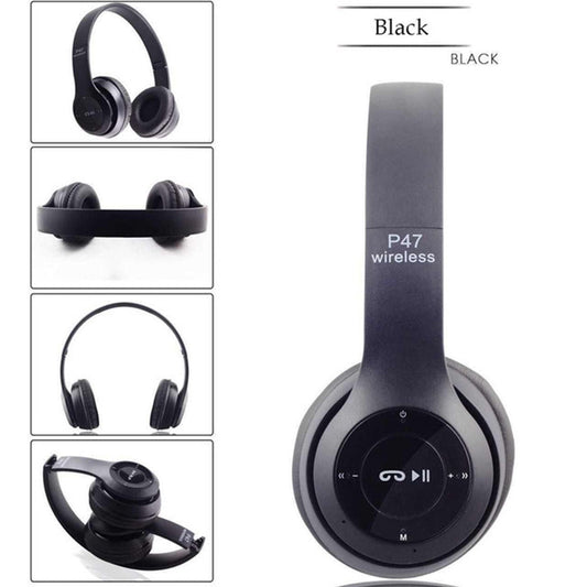 P47 Foldable Wireless  Headphones, Tablet Bluetooth-compatible Headset With Mic, Compatible For Mobile Xiaomi Iphone Sumsamg black W2B