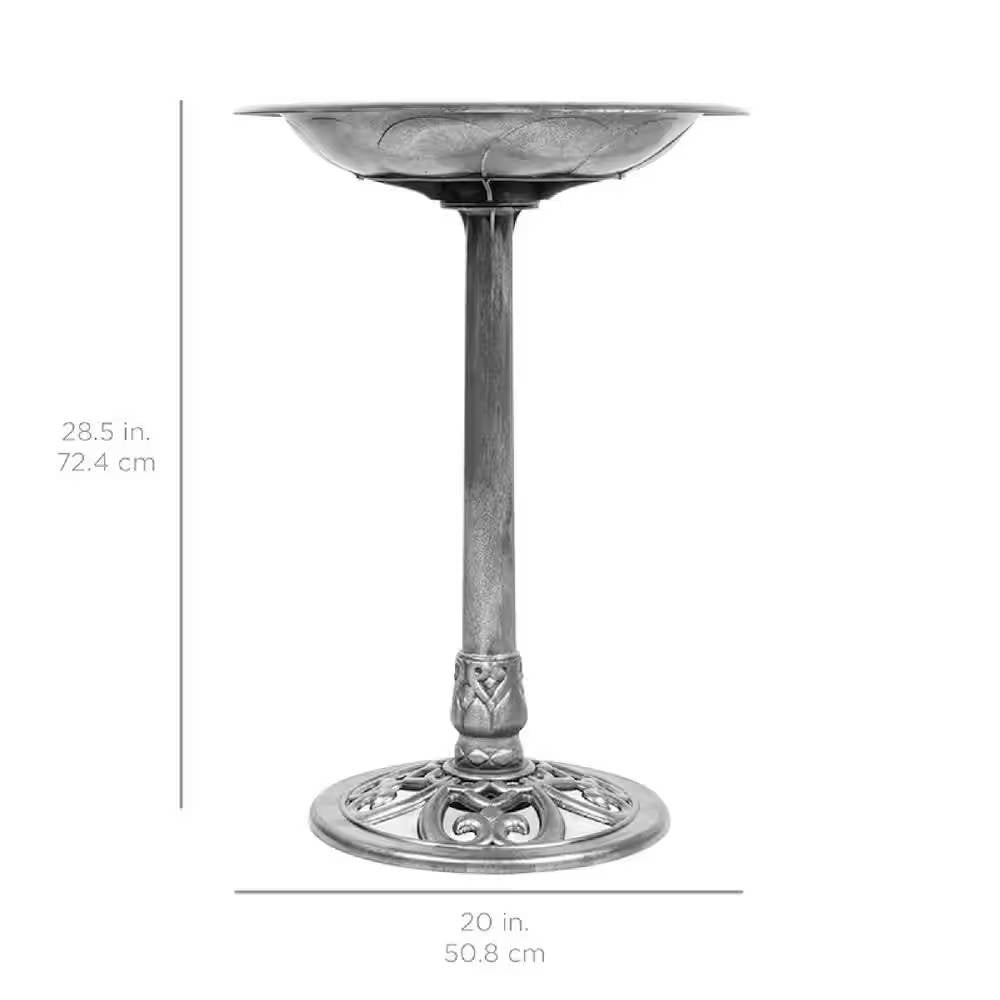 Outdoor Weather Resistant Polyresin Bird Bath in Rustic Aged Silver Finish FastFurnishings