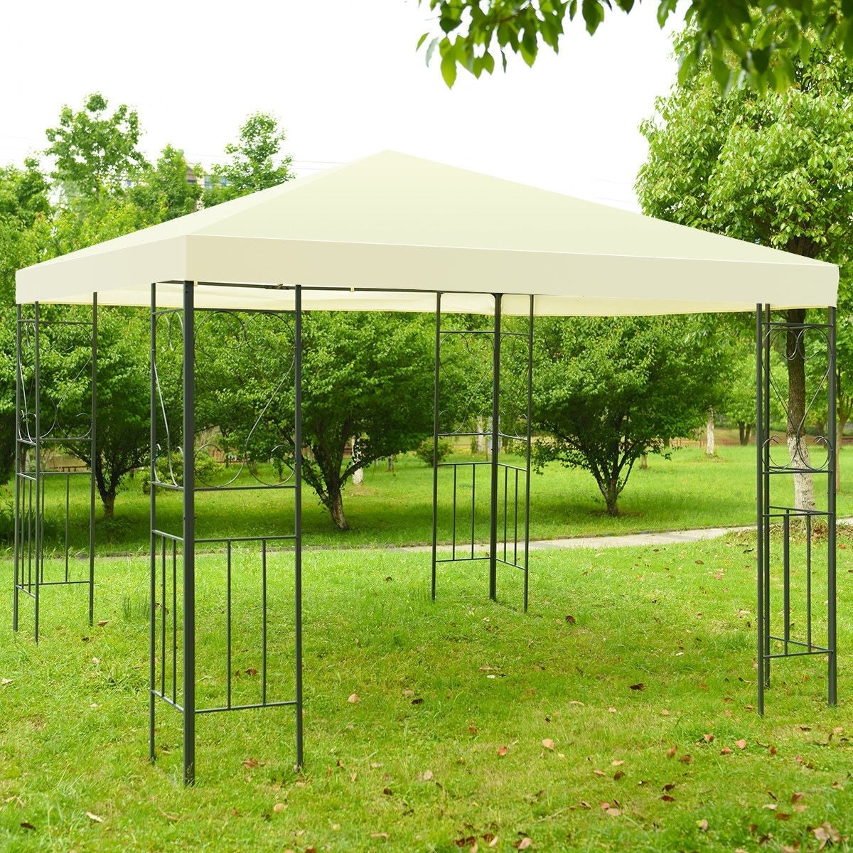 10 x 10 Ft Outdoor Steel Frame Gazebo Shelter with Waterproof Polyester Canopy FastFurnishings