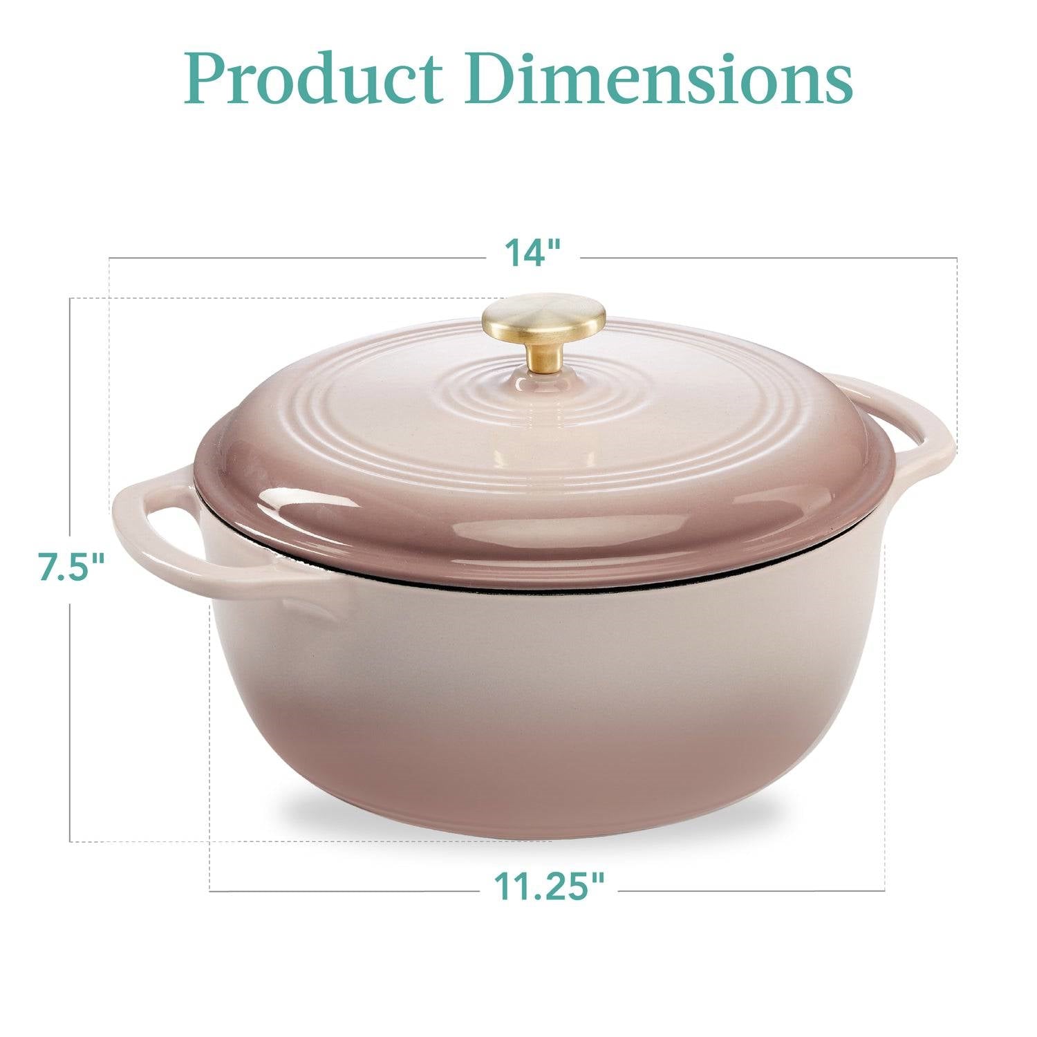 6 Quart Large Pink Beige Off-White Enamel Cast-Iron Dutch Oven Kitchen Cookware FastFurnishings