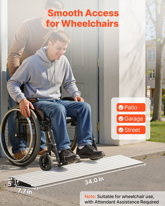 Door Threshold Ramp, 1 inch Rise, Aluminum Alloy Threshold Ramp Rated 800 lbs Load Capacity, Handicap Ramps for Home Steps for Wheelchair, Scooters, Power Chairs, Walkers, Bicycle, Tricycle