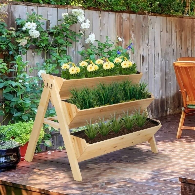 3-Tier A Frame Fir Wood 3 Elevated Planter Box Raised Garden Bed