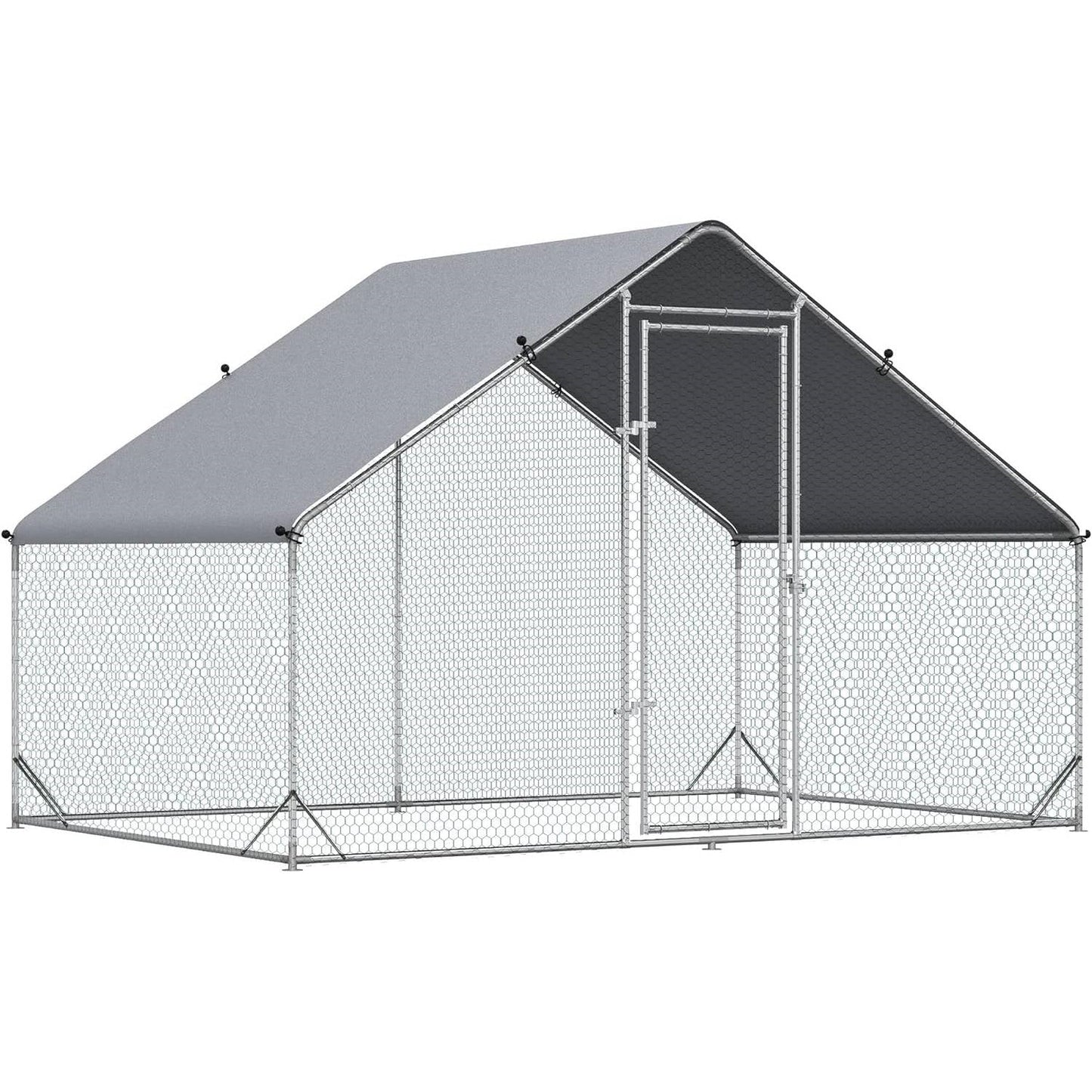 9.8 Ft x 6.6 Ft. Outdoor Yard Metal Walk-in Chicken Coop with Waterproof Cover FastFurnishings