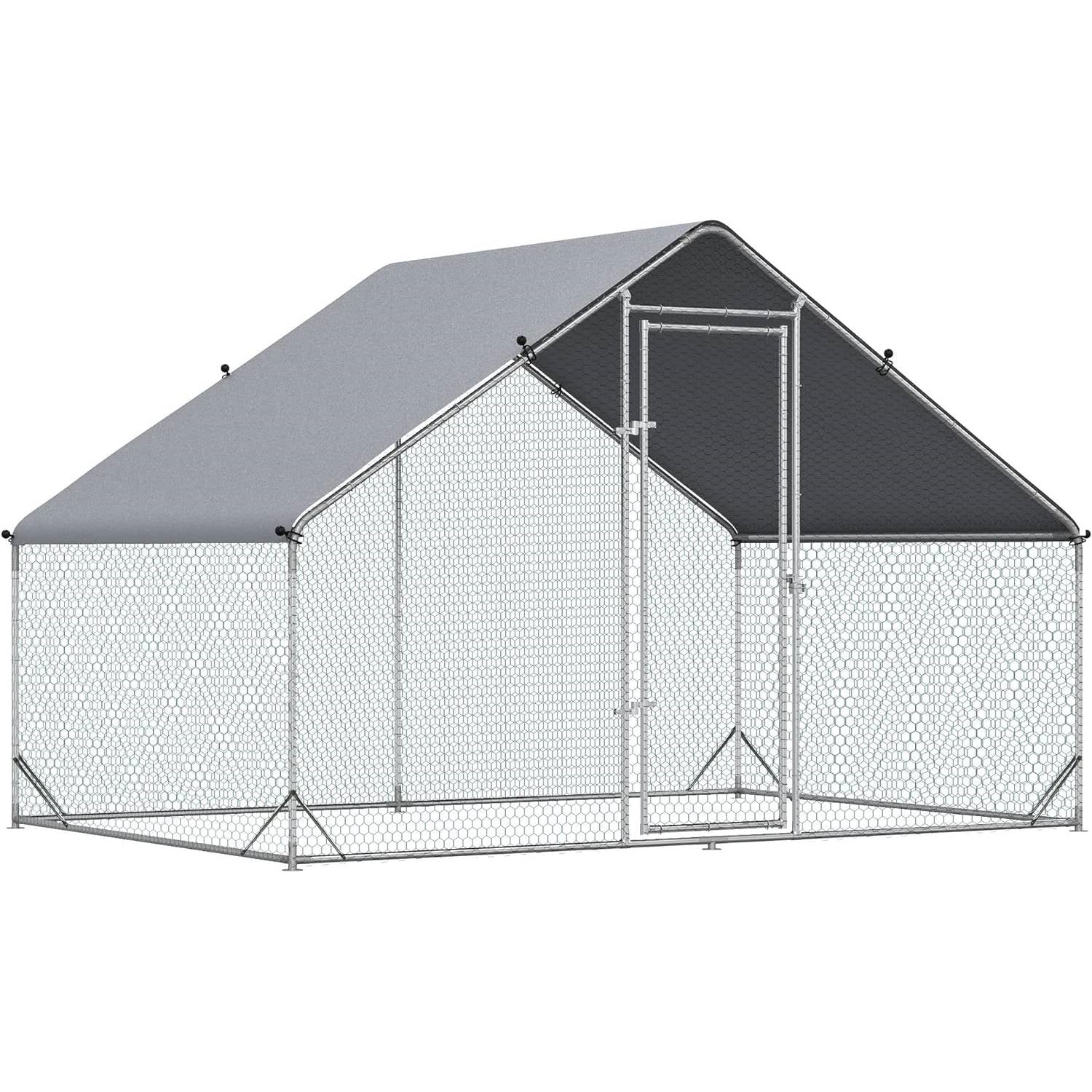 9.8 Ft x 6.6 Ft. Outdoor Yard Metal Walk-in Chicken Coop with Waterproof Cover FastFurnishings