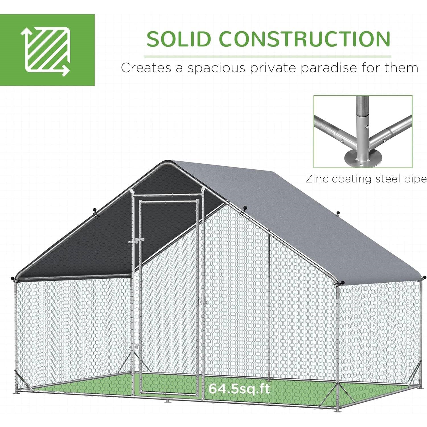 9.8 Ft x 6.6 Ft. Outdoor Yard Metal Walk-in Chicken Coop with Waterproof Cover FastFurnishings
