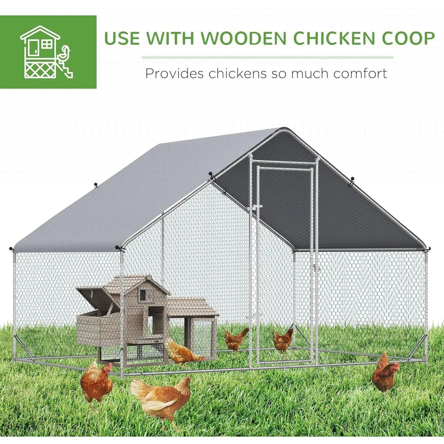 9.8 Ft x 6.6 Ft. Outdoor Yard Metal Walk-in Chicken Coop with Waterproof Cover FastFurnishings