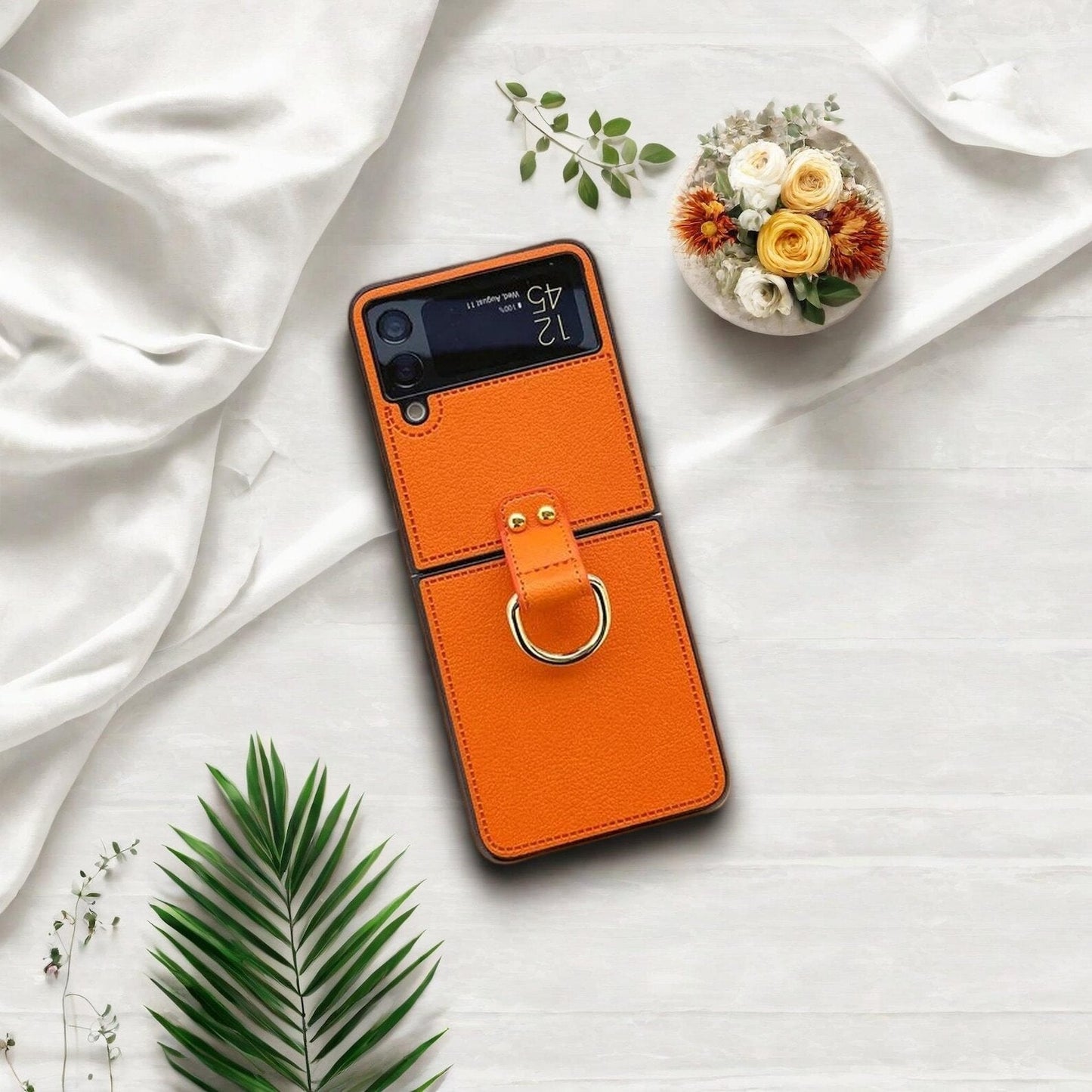 PU Leather Phone Case with Ring Buckle for Samsung Galaxy Z Flip 1 2 3 4 5 - Shockproof Protective Cover with Secure Grip W2B