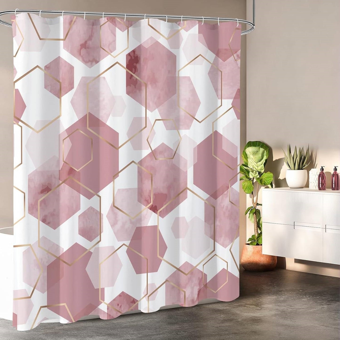 72"W x 78"H Abstract Pink Geometric Polyester Shower Curtain FastFurnishings
