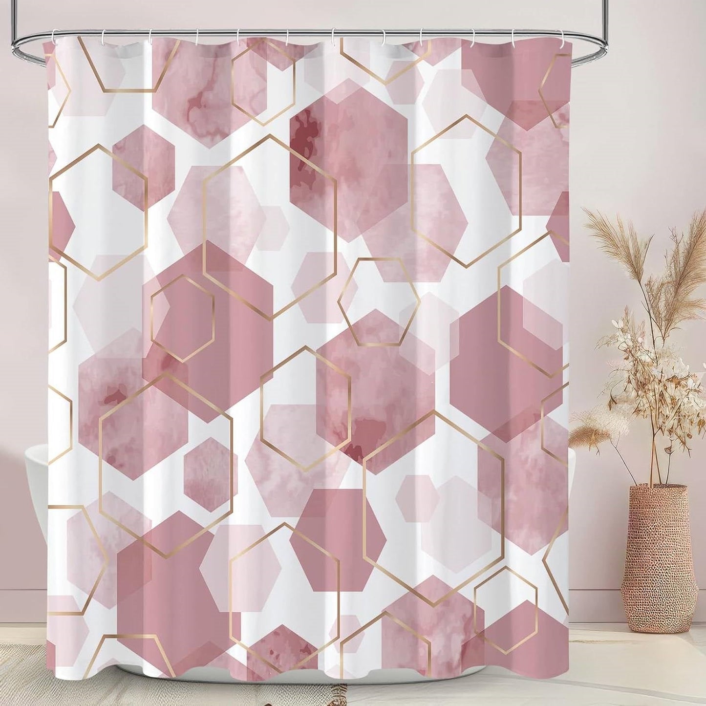 72"W x 78"H Abstract Pink Geometric Polyester Shower Curtain FastFurnishings