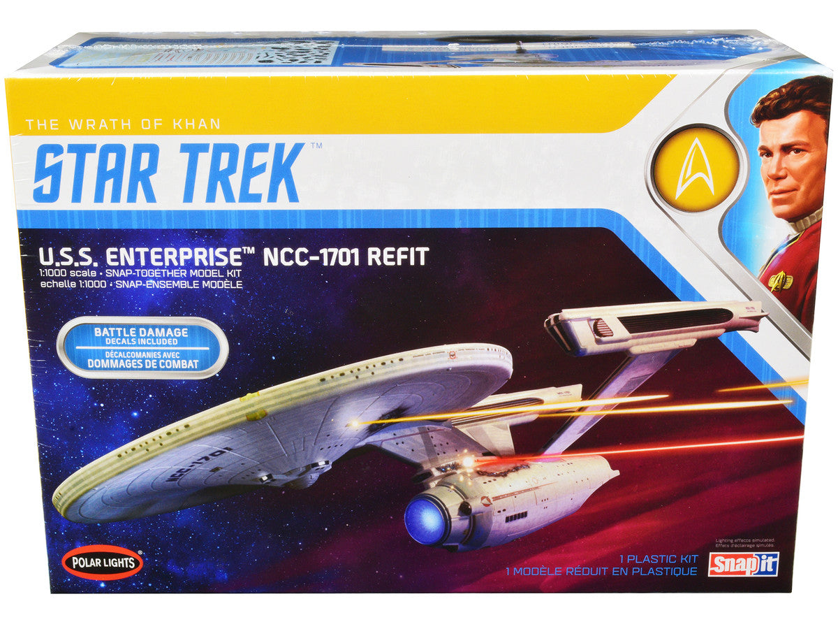 Skill 2 Snap Model Kit U.S.S. Enterprise NCC-1701 Refit Spaceship "Star Trek II: The Wrath of Khan" (1982) Movie 1/1000 Scale Model by Polar Lights Polar Lights