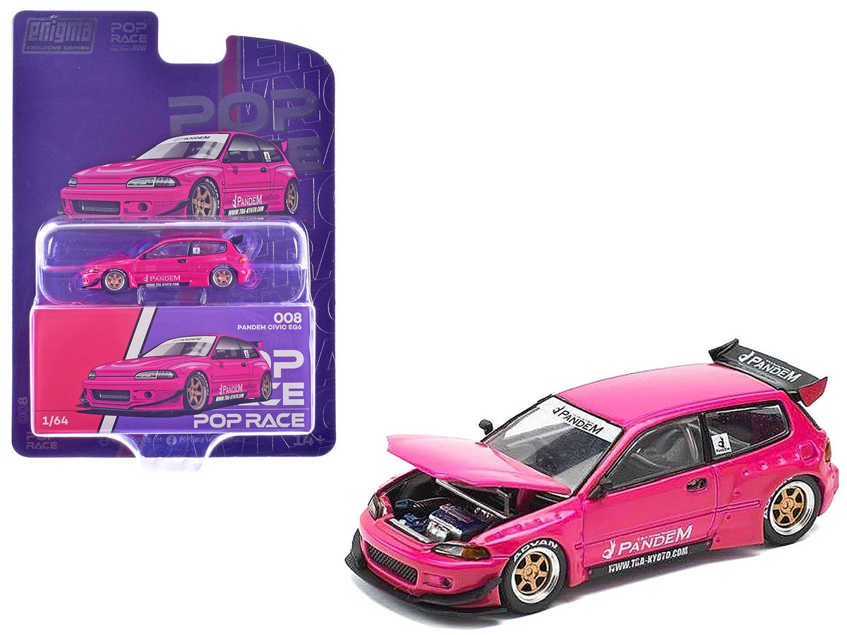 Pandem Civic EG6 RHD (Right Hand Drive) Pink "Enigma Exclusive Edition" 1/64 Diecast Model Car by Pop Race Pop Race