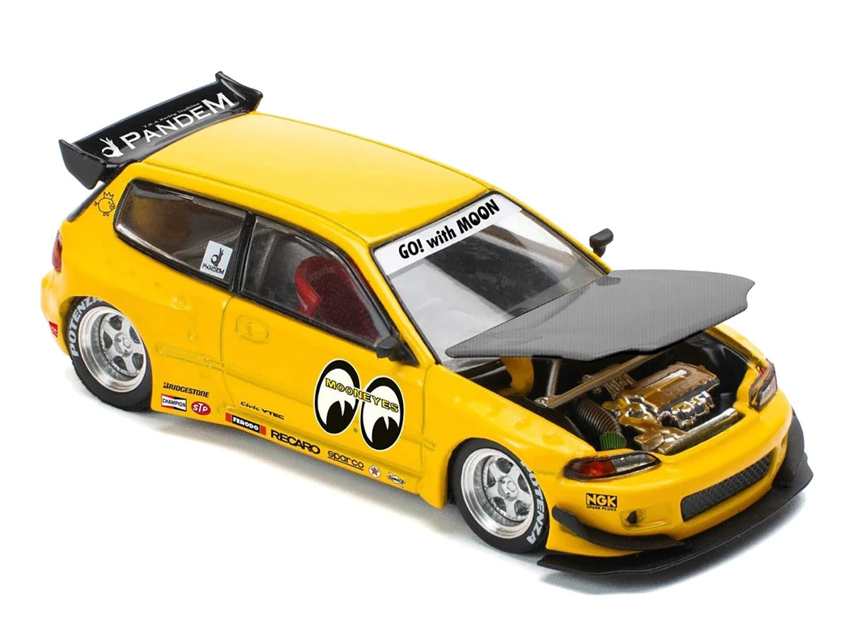 Pandem Civic EG6 RHD (Right Hand Drive) "Mooneyes" Yellow with Carbon Hood "Enigma Exclusive Edition" 1/64 Diecast Model Car by Pop Race-1