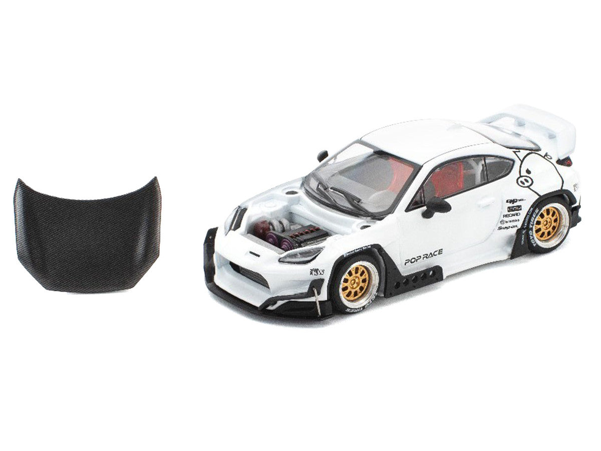 Toyota Pandem GR86 White with Carbon Hood "Enigma Exclusive Edition" 1/64 Diecast Model Car by Pop Race-3