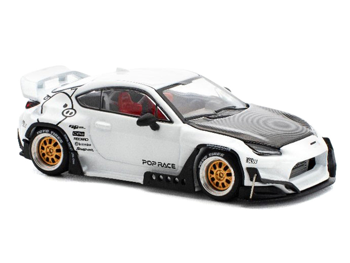 Toyota Pandem GR86 White with Carbon Hood "Enigma Exclusive Edition" 1/64 Diecast Model Car by Pop Race-0
