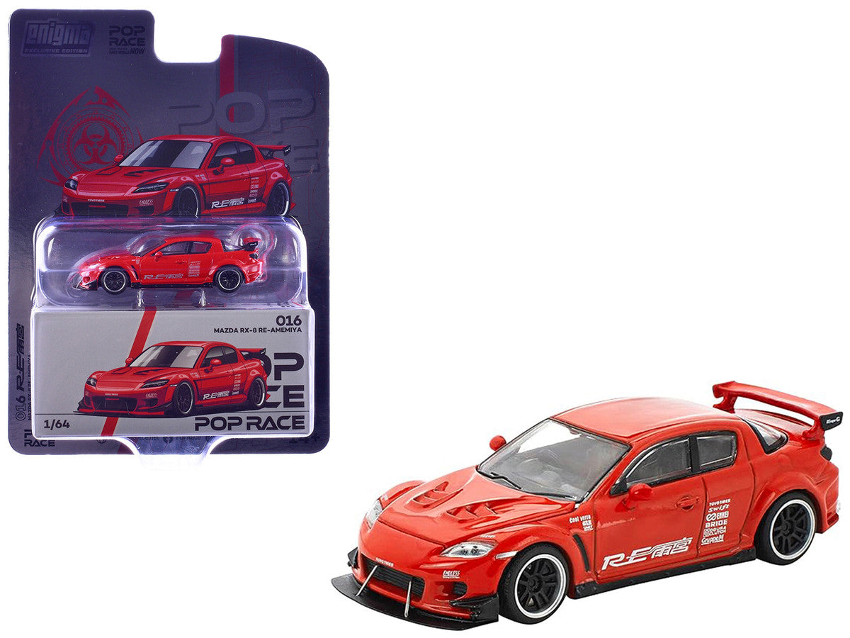 Mazda RX-8 RE-Amemiya RHD (Right Hand Drive) Red with Graphics "Enigma Exclusive Edition" 1/64 Die Cast Model Car by Pop Race Pop Race