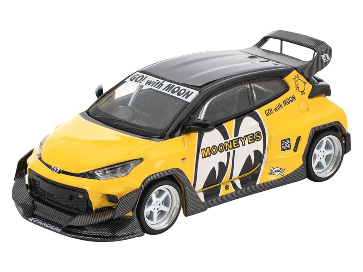 Pandem GR Yaris RHD (Right Hand Drive) "MoonEyes" Yellow with Black Top and Graphics "Enigma Exclusive Edition 1/64 Die Cast Model Car by Pop Race Pop Race