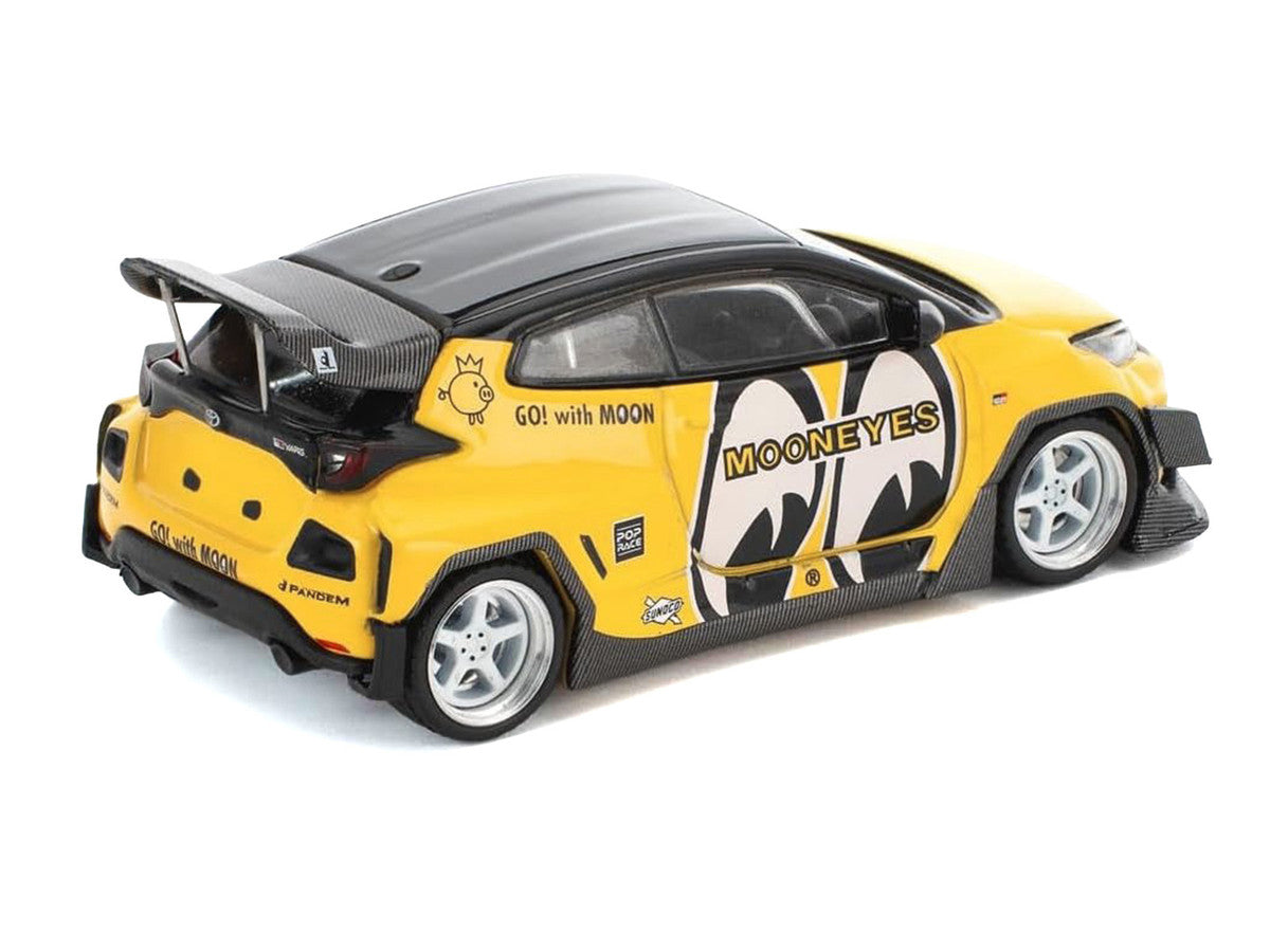 Pandem GR Yaris RHD (Right Hand Drive) "MoonEyes" Yellow with Black Top and Graphics "Enigma Exclusive Edition 1/64 Die Cast Model Car by Pop Race Pop Race