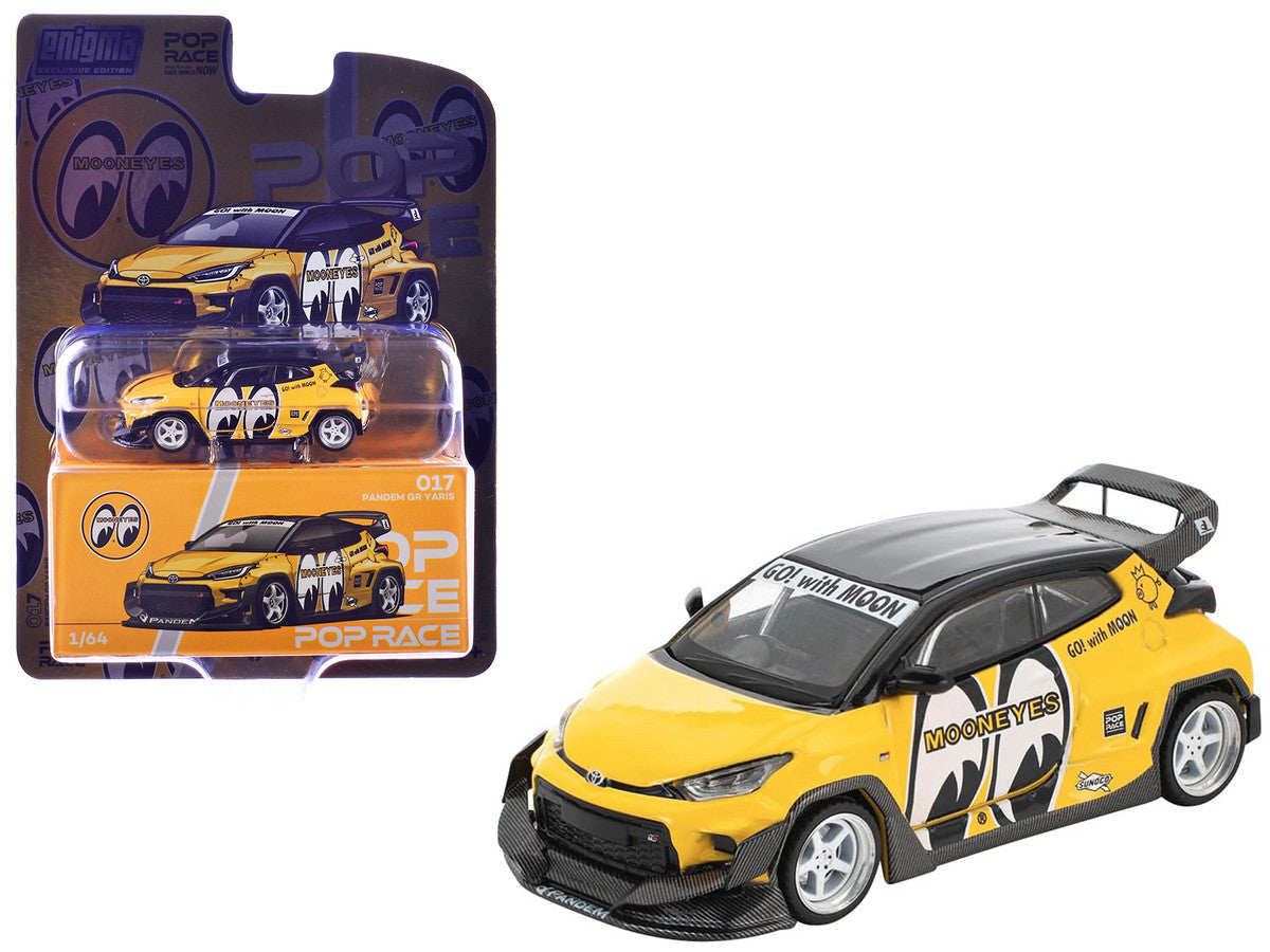 Pandem GR Yaris RHD (Right Hand Drive) "MoonEyes" Yellow with Black Top and Graphics "Enigma Exclusive Edition 1/64 Die Cast Model Car by Pop Race Pop Race