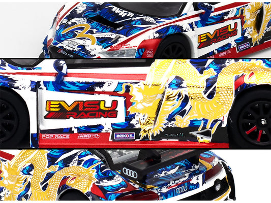 Audi R8 LMS "Evisu Racing X Works" White with Graphics 1/64 Diecast Model Car by Pop Race Pop Race
