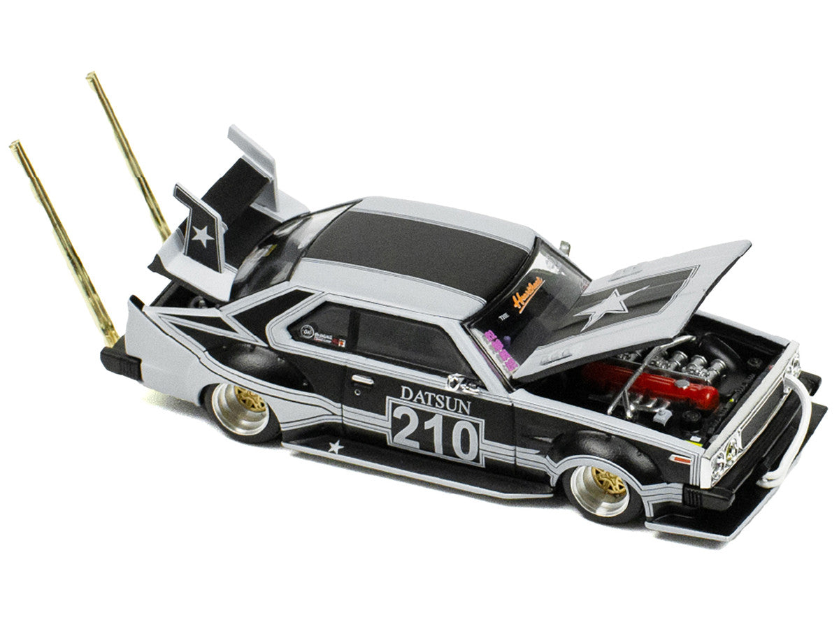 Skyline C210 "Bosozoku Style" RHD (Right Hand Drive) #210 Matt Black and Silver 1/64 Diecast Model Car by Pop Race-1