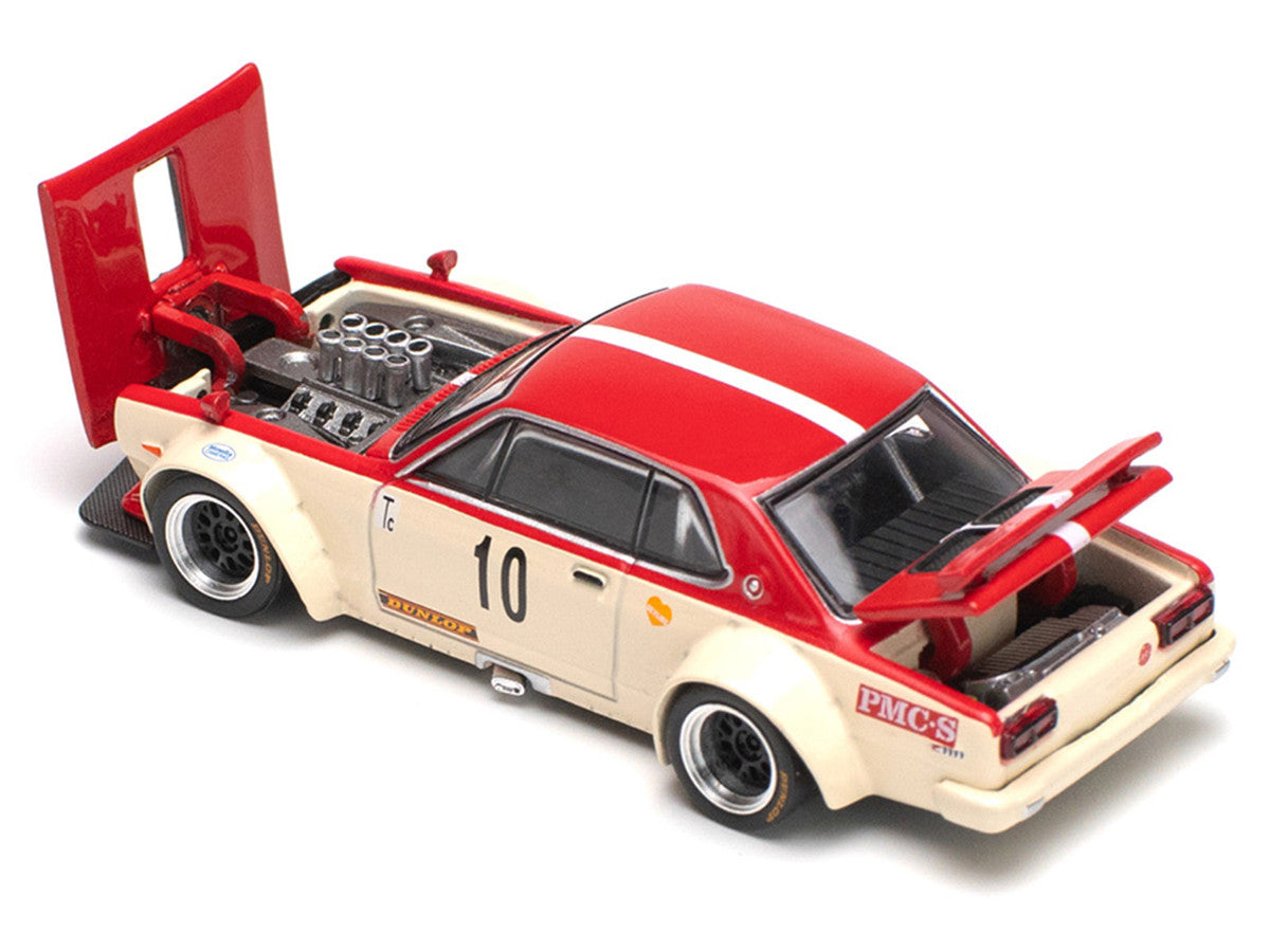 Skyline GT-R V8 Drift "Hakosuka" RHD (Right Hand Drive) #10 "Watanabe" Red and Cream 1/64 Diecast Model Car by Pop Race Pop Race