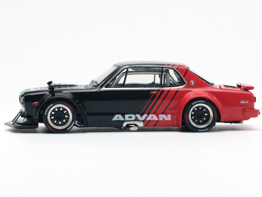 Skyline GT-R V8 Drift "Hakosuka" RHD (Right Hand Drive) "Advan" Black and Red 1/64 Diecast Model Car by Pop Race-1