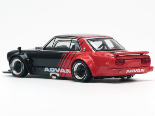 Skyline GT-R V8 Drift "Hakosuka" RHD (Right Hand Drive) "Advan" Black and Red 1/64 Diecast Model Car by Pop Race-0