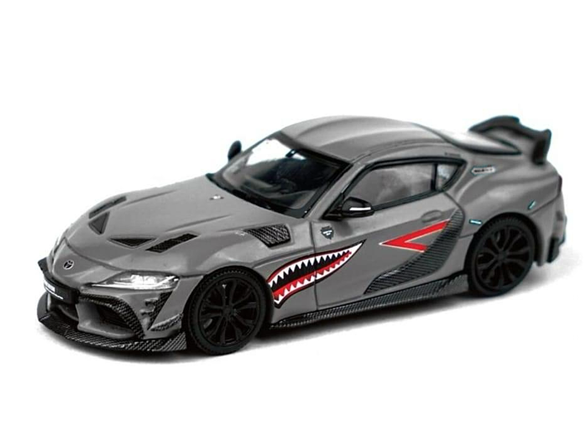 Toyota Supra "DarwinPro 66G NWB" Gray Metallic with Shark Mouth Graphics 1/64 Diecast Model Car by Pop Race Pop Race