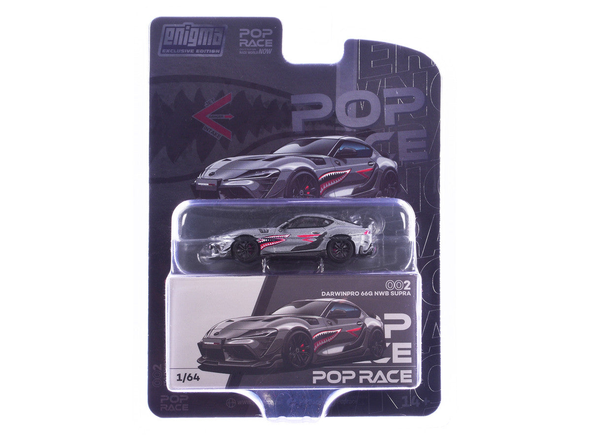 Toyota Supra "DarwinPro 66G NWB" Gray Metallic with Shark Mouth Graphics 1/64 Diecast Model Car by Pop Race Pop Race