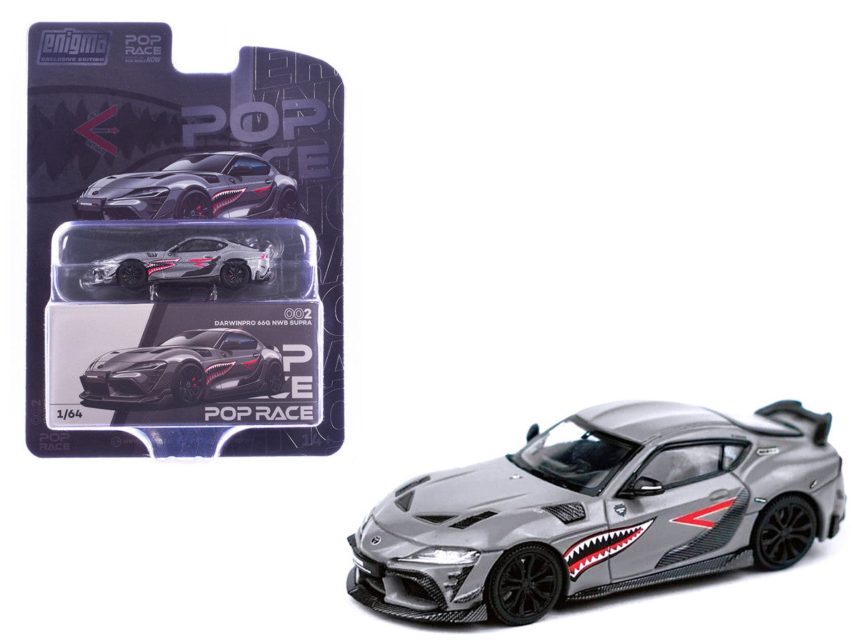 Toyota Supra "DarwinPro 66G NWB" Gray Metallic with Shark Mouth Graphics 1/64 Diecast Model Car by Pop Race Pop Race